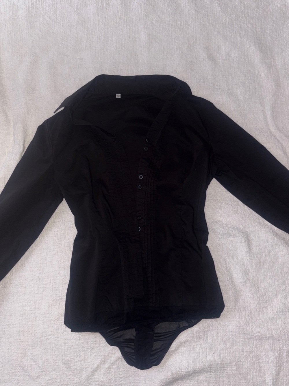 Women's Black Button-Front Bodysuit Shirt